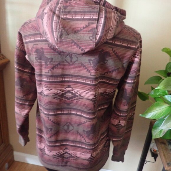 Ariat Real Aztec Hoodie Women’s XS Pullover All Over Print Western Horses - Picture 4 of 4